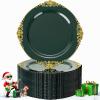 imageNervure 100PCS Green and Gold Plastic Plates  1025inch Green Disposable Plates  Heavyweight Dinner Plate for Wedding ampamp Party ampamp ChristmasGreen and Gold