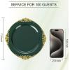 imageNervure 100PCS Green and Gold Plastic Plates  1025inch Green Disposable Plates  Heavyweight Dinner Plate for Wedding ampamp Party ampamp ChristmasGreen and Gold