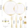 imageNervure 175PCS Ivory Plastic Plates  Ivory Gold Plastic Dinnerware Sets for 25 Guests  50 Ivory Disposable Plates 25 Pre Rolled Cutlery Set 25 Cups Perfect for Wedding Party ampamp ChristmasClear