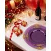 imageNervure 175PCS Ivory Plastic Plates  Ivory Gold Plastic Dinnerware Sets for 25 Guests  50 Ivory Disposable Plates 25 Pre Rolled Cutlery Set 25 Cups Perfect for Wedding Party ampamp ChristmasPurple