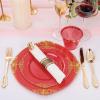 imageNervure 175PCS Ivory Plastic Plates  Ivory Gold Plastic Dinnerware Sets for 25 Guests  50 Ivory Disposable Plates 25 Pre Rolled Cutlery Set 25 Cups Perfect for Wedding Party ampamp ChristmasRed