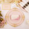 imageNervure 175PCS Ivory Plastic Plates  Ivory Gold Plastic Dinnerware Sets for 25 Guests  50 Ivory Disposable Plates 25 Pre Rolled Cutlery Set 25 Cups Perfect for Wedding Party ampamp ChristmasPink