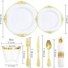 imageNervure 175PCS Ivory Plastic Plates  Ivory Gold Plastic Dinnerware Sets for 25 Guests  50 Ivory Disposable Plates 25 Pre Rolled Cutlery Set 25 Cups Perfect for Wedding Party ampamp ChristmasWhite