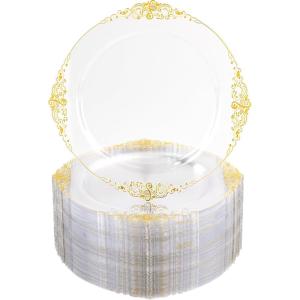 imageNervure 100PCS Green and Gold Plastic Plates  1025inch Green Disposable Plates  Heavyweight Dinner Plate for Wedding ampamp Party ampamp ChristmasClear