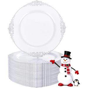 imageNervure 100PCS Green and Gold Plastic Plates  1025inch Green Disposable Plates  Heavyweight Dinner Plate for Wedding ampamp Party ampamp ChristmasSilver