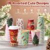 imageNervure 100 Pack Christmas Coffee Cups  16oz Christmas Disposable Paper Cups with White Lids  4 Designs To Go Xmas Cups for Hot Chocolate Hot Cocoa Xmas Holiday Dinner Party