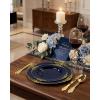 imageNervure 350Pcs Blue Plastic Plates  Blue Gold Plastic Dinnerware Sets for 50 Guests  100 Gold Disposable Plates 50 Pre Rolled Silverware 50 Cups Perfect for Wedding ampamp Party ampamp IndependenceBlue Gold