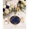 imageNervure 350Pcs Blue Plastic Plates  Blue Gold Plastic Dinnerware Sets for 50 Guests  100 Gold Disposable Plates 50 Pre Rolled Silverware 50 Cups Perfect for Wedding ampamp Party ampamp IndependenceBlue Gold
