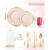 imageNervure 350Pcs Blue Plastic Plates  Blue Gold Plastic Dinnerware Sets for 50 Guests  100 Gold Disposable Plates 50 Pre Rolled Silverware 50 Cups Perfect for Wedding ampamp Party ampamp IndependencePink