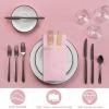image:imageNervure 100PCS Black Paper Napkins with Builtin Flatware Pocket  Black and Gold Prefolded Cloth Like Disposable Napkins  Heavyduty LinenFeel Dinner Napkins for Party amp Halloween amp Fathers DayPink