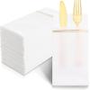 image:imageNervure 100PCS Black Paper Napkins with Builtin Flatware Pocket  Black and Gold Prefolded Cloth Like Disposable Napkins  Heavyduty LinenFeel Dinner Napkins for Party amp Halloween amp Fathers DayGold