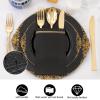 image:imageNervure 100PCS Black Paper Napkins with Builtin Flatware Pocket  Black and Gold Prefolded Cloth Like Disposable Napkins  Heavyduty LinenFeel Dinner Napkins for Party amp Halloween amp Fathers DayBlack