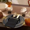 image:imageNervure 100PCS Black Paper Napkins with Builtin Flatware Pocket  Black and Gold Prefolded Cloth Like Disposable Napkins  Heavyduty LinenFeel Dinner Napkins for Party amp Halloween amp Fathers DayBlack