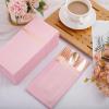 image:imageNervure 100PCS Black Paper Napkins with Builtin Flatware Pocket  Black and Gold Prefolded Cloth Like Disposable Napkins  Heavyduty LinenFeel Dinner Napkins for Party amp Halloween amp Fathers DayPink