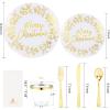 image:imageNervure 175PCS Pink Plastic Plates  Floral Pink Gold Disposable Plates Include 50Plates 25Forks 25Knives 25Spoons 25Cups 25Napkins Perfect for Wedding amp Party amp Easter amp Mothers DayWhite and Gold