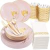 image:imageNervure 175PCS Pink Plastic Plates  Floral Pink Gold Disposable Plates Include 50Plates 25Forks 25Knives 25Spoons 25Cups 25Napkins Perfect for Wedding amp Party amp Easter amp Mothers DayPink
