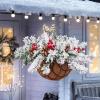 image:imageNervure 22in Artificial Snow Flocked Christmas Basket  Powered with Pine Cones and Berries for Outdoor Decor