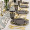 image:imageNervure 350PCS Purple Plastic Plates  Disposable Purple Gold Party Plates amp Pre Rolled Napkins with Cutlery for 50 Guests 100Plates 150 Silverware 50 Cups 50 Napkin for Wedding amp Party amp BridalBlack