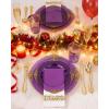 image:imageNervure 350PCS Purple Plastic Plates  Disposable Purple Gold Party Plates amp Pre Rolled Napkins with Cutlery for 50 Guests 100Plates 150 Silverware 50 Cups 50 Napkin for Wedding amp Party amp BridalClear Purple Gold