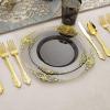 image:imageNervure 350PCS Purple Plastic Plates  Disposable Purple Gold Party Plates amp Pre Rolled Napkins with Cutlery for 50 Guests 100Plates 150 Silverware 50 Cups 50 Napkin for Wedding amp Party amp BridalBlack
