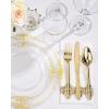image:imageNervure 350PCS Purple Plastic Plates  Disposable Purple Gold Party Plates amp Pre Rolled Napkins with Cutlery for 50 Guests 100Plates 150 Silverware 50 Cups 50 Napkin for Wedding amp Party amp BridalClear