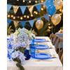 image:imageNervure 350PCS Purple Plastic Plates  Disposable Purple Gold Party Plates amp Pre Rolled Napkins with Cutlery for 50 Guests 100Plates 150 Silverware 50 Cups 50 Napkin for Wedding amp Party amp BridalClear Blue Gold