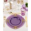 image:imageNervure 350PCS Purple Plastic Plates  Disposable Purple Gold Party Plates amp Pre Rolled Napkins with Cutlery for 50 Guests 100Plates 150 Silverware 50 Cups 50 Napkin for Wedding amp Party amp BridalTransparent Purple