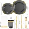 image:imageNervure 350PCS Purple Plastic Plates  Disposable Purple Gold Party Plates amp Pre Rolled Napkins with Cutlery for 50 Guests 100Plates 150 Silverware 50 Cups 50 Napkin for Wedding amp Party amp BridalBlack