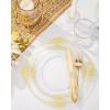 image:imageNervure 350PCS Purple Plastic Plates  Disposable Purple Gold Party Plates amp Pre Rolled Napkins with Cutlery for 50 Guests 100Plates 150 Silverware 50 Cups 50 Napkin for Wedding amp Party amp BridalClear