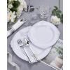 image:imageNervure 350PCS Purple Plastic Plates  Disposable Purple Gold Party Plates amp Pre Rolled Napkins with Cutlery for 50 Guests 100Plates 150 Silverware 50 Cups 50 Napkin for Wedding amp Party amp BridalWhite Silver