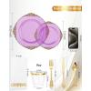 image:imageNervure 350PCS Purple Plastic Plates  Disposable Purple Gold Party Plates amp Pre Rolled Napkins with Cutlery for 50 Guests 100Plates 150 Silverware 50 Cups 50 Napkin for Wedding amp Party amp BridalClear Purple Gold