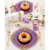 image:imageNervure 350PCS Purple Plastic Plates  Disposable Purple Gold Party Plates amp Pre Rolled Napkins with Cutlery for 50 Guests 100Plates 150 Silverware 50 Cups 50 Napkin for Wedding amp Party amp BridalTransparent Purple