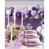 image:imageNervure 350PCS Purple Plastic Plates  Disposable Purple Gold Party Plates amp Pre Rolled Napkins with Cutlery for 50 Guests 100Plates 150 Silverware 50 Cups 50 Napkin for Wedding amp Party amp BridalClear Purple Gold