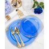 image:imageNervure 350PCS Purple Plastic Plates  Disposable Purple Gold Party Plates amp Pre Rolled Napkins with Cutlery for 50 Guests 100Plates 150 Silverware 50 Cups 50 Napkin for Wedding amp Party amp BridalClear Blue Gold