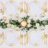 image:imageNervure 350PCS Purple Plastic Plates  Disposable Purple Gold Party Plates amp Pre Rolled Napkins with Cutlery for 50 Guests 100Plates 150 Silverware 50 Cups 50 Napkin for Wedding amp Party amp BridalGold