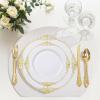 image:imageNervure 350PCS Purple Plastic Plates  Disposable Purple Gold Party Plates amp Pre Rolled Napkins with Cutlery for 50 Guests 100Plates 150 Silverware 50 Cups 50 Napkin for Wedding amp Party amp BridalGold