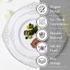 image:imageNervure 350PCS Purple Plastic Plates  Disposable Purple Gold Party Plates amp Pre Rolled Napkins with Cutlery for 50 Guests 100Plates 150 Silverware 50 Cups 50 Napkin for Wedding amp Party amp BridalWhite Silver