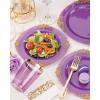 image:imageNervure 350PCS Purple Plastic Plates  Disposable Purple Gold Party Plates amp Pre Rolled Napkins with Cutlery for 50 Guests 100Plates 150 Silverware 50 Cups 50 Napkin for Wedding amp Party amp BridalTransparent Purple