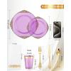 image:imageNervure 350PCS Purple Plastic Plates  Disposable Purple Gold Party Plates amp Pre Rolled Napkins with Cutlery for 50 Guests 100Plates 150 Silverware 50 Cups 50 Napkin for Wedding amp Party amp BridalTransparent Purple
