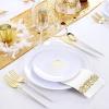 image:imageNervure 150PCS White Plastic Plates with Gold Flamingo PatternampGold Plastic Silverware25Dinner Plates25Dessert Plates25Cups25Forks25Knives25SpoonsPerfect for WeddingampChristmas