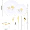 image:imageNervure 150PCS White Plastic Plates with Gold Flamingo PatternampGold Plastic Silverware25Dinner Plates25Dessert Plates25Cups25Forks25Knives25SpoonsPerfect for WeddingampChristmas