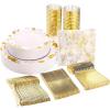 image:imageNervure 175PCS Gold Plastic Plates with Marble Printing amp Gold Plastic Silverware50 Plates 25 Forks 25 Knives 25 Spoons 25 Cups 25 Napkins for Thanksgiving amp Wedding