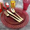 image:imageNervure 150PCS Clear Red Plastic Plates with Gold Rim amp Gold Plastic Silverware  Disposable Gold plates Include50Plates 25Knives 25Forks 25Spoons 25Cups for Wedding amp Party
