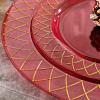 image:imageNervure 150PCS Clear Red Plastic Plates with Gold Rim amp Gold Plastic Silverware  Disposable Gold plates Include50Plates 25Knives 25Forks 25Spoons 25Cups for Wedding amp Party