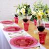 image:imageNervure 150PCS Clear Red Plastic Plates with Gold Rim amp Gold Plastic Silverware  Disposable Gold plates Include50Plates 25Knives 25Forks 25Spoons 25Cups for Wedding amp Party