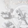 image:imageNervure 350PCS White Silver Plastic Plates  Silver Disposable Plate Service for 50 Guests  100 Plastic Plates 50PreRolled Napkins with Cutlery 50 Cups Perfect for Wedding Party