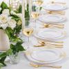 image:imageNervure 740PCS White amp Gold Plastic Dinnerware Set  1025Inch Plates 9Oz Gold Rim Cups amp PreRolled Cutlery
