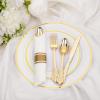 image:imageNervure 740PCS White amp Gold Plastic Dinnerware Set  1025Inch Plates 9Oz Gold Rim Cups amp PreRolled Cutlery