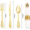 image:imageNervure 740PCS White amp Gold Plastic Dinnerware Set  1025Inch Plates 9Oz Gold Rim Cups amp PreRolled Cutlery