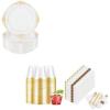 image:imageNervure 740PCS White amp Gold Plastic Dinnerware Set  1025Inch Plates 9Oz Gold Rim Cups amp PreRolled Cutlery